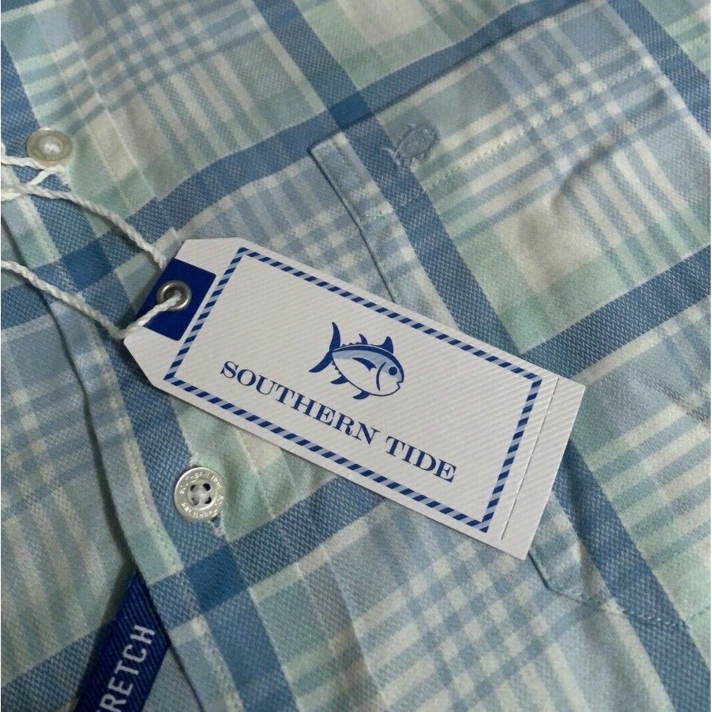 Southern Tide Men's Medium Mist Green Clairemont Plaid Long Sleeve Sport Shirt M